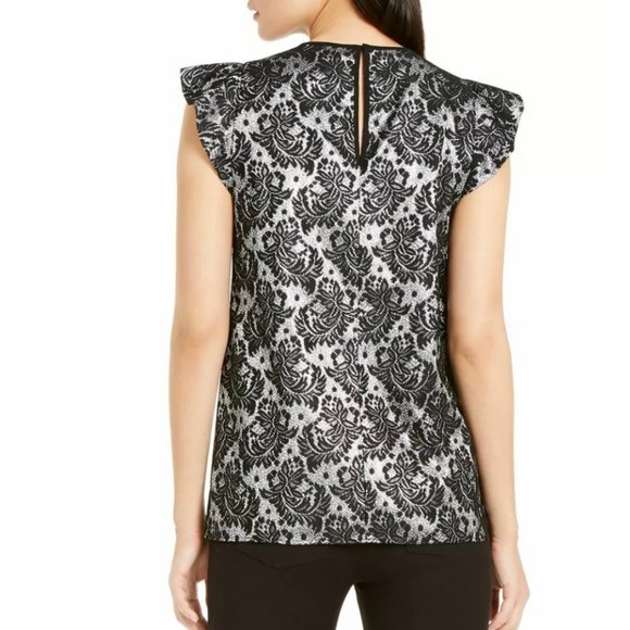 Michael Kors Metallic Lace Flounce-Sleeve Top Wnms - Picture 2 of 5